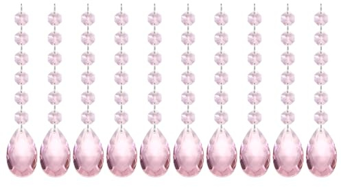 PATIKIL Teardrop Crystal Chandelier Pendants Beads, 10 Pack 165mm Length 38mm Chandelier Prisms Parts Ornaments Hanging Beads for DIY Arts Crafts Decoration, Pink