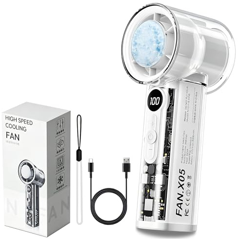 DONGTATA 3-in-1 Ventilateur Portable à Main Turbo avec Plaque de Glace, Vitesse 1-100, Batterie 3000mAh, Silencieux, Affichage LED, Mini Ventilateur pour Voyage, Bureau, Camping, Extérieur