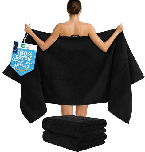 Hammetex Set med 2 extra stora badhanddukar - 80 x 200 cm bastuhanddukar, 500 gsm, 100 % bomull - Mjuka & absorberande - Lyxiga stora spahanddukar, svart