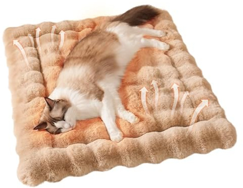 SOMAHE Self-Warming Cat Bed, Plush Faux Fur Pet Bed Mat with Anti-Slip Bottom, Ultra Soft Heated Pad for Cats & Kittens, Cozy Fluffy Bed for Window & Sills Couches, Machine Washable, 23x15 Inch Coffee