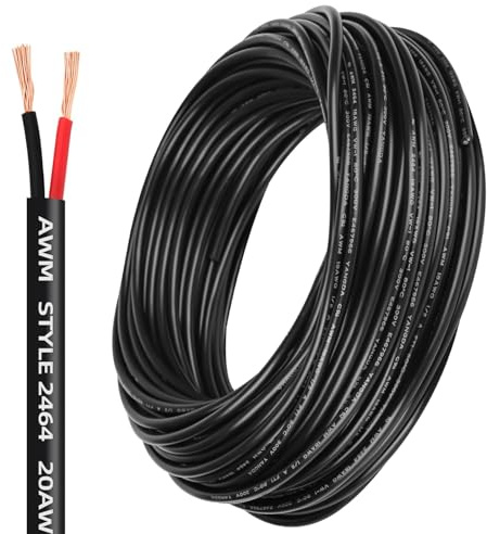 Joonnair Câble 2 fils 10 m 20 AWG 2 x 0,5 mm² 5-12-24-300 V Noir Faible impédance Électronique Automobile Éclairage