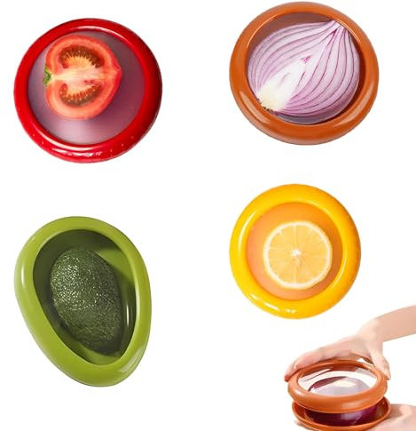 SHIQUAN 4 recipientes de almacenamiento de frutas y verduras, recipientes de almacenamiento de frutas de silicona, reutilizables, almacenamiento de aguacate, para mantener los alimentos frescos