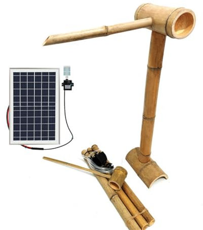 WSNCXFW Fontaine Solaire décorative en Bambou, Fontaine de Jardin Zen Feng Shui en Bambou avec Pompe et Panneau Solaire, fontaines sur Pied, kit de Pompe à Eau Solaire à Monter soi-même,50cm