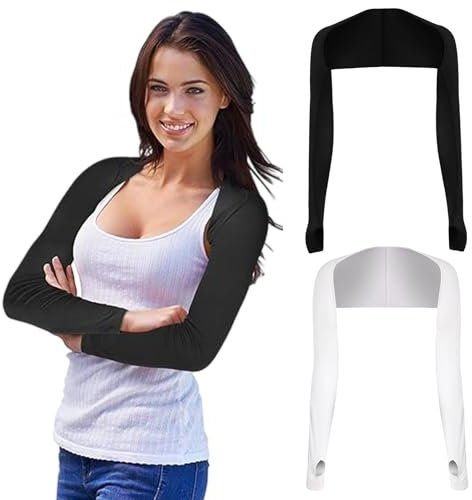 XcnPer 2 Pcs UV Protection Sleeves to Cover Arms, Sleeves for Under Dresses with Finger Hole Sun Protection for Vacation, Outdoor Cycling, Camping