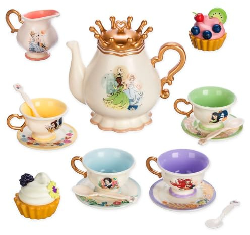 Disney Store Service à thé officiel Princesse avec effets sonores et personnages montrant Blanche-Neige, Cendrillon, Ariel, Belle, Tiana et plus encore, ensemble de jeu de simulation de 16 pièces avec