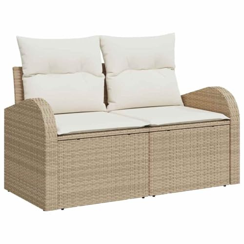 vidaXL Trädgårdsoffa Beige 124 x 62 x 69 cm konstrotting, Trädgård och Terrass, Hållbar Modulsoffa, Lätt UV-Skyddad, Utomhusmöbler, Modern Loungeset