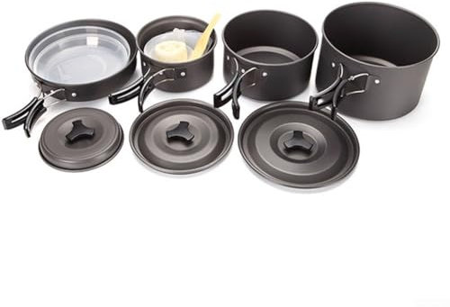 HEBEOT Set di pentole da campeggio per 4-5 persone, pentole in alluminio portatili Set da cucina da campeggio con una maniglia pieghevole non per attrezzi da cucina all'aperto