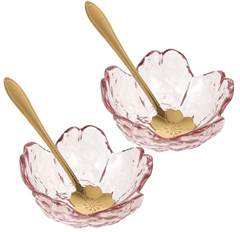 Gatuida 2 Sets Elegant Glass Flower Facial Bowls with Metal Spoons for Mask Mixing Essential Oil Blending and Beauty Salon Use