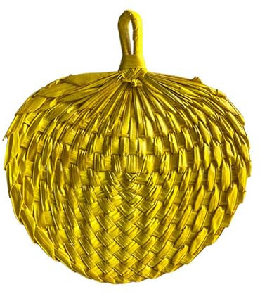 Gcljlmy Abanico de hojas de palma hecho a mano, multifuncional, decoración de pared, decoración de pared, 38 x 33 cm, color amarillo