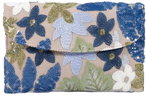 Ausing Elegante Bestickte Handtasche Retro Damen-Clutch mit Pailletten Elegante Leichte Frauen-Tasche Vintage für Abend Hochzeit Fest Kunsthandwerkliche Blumenmuster Blau