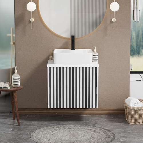 UEV Waschtisch mit Unterschrank, Waschbeckenunterschrank hängend 61cm Weiß | Badmöbel Set, Waschplatz Keramik Waschbecken, ausreichend Stauraum Platzsparender Badezimmmer Möbel für Gäste WC