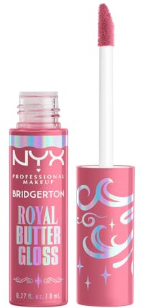 NYX Professional Makeup Bridgerton Royal Butter Gloss, Gloss Labbra Non Appiccicoso, Colore Nude Brillante e Elegante, Formula Vegana a Lunga Tenuta, Shade: 01 Angel Food Cake, 8 ml