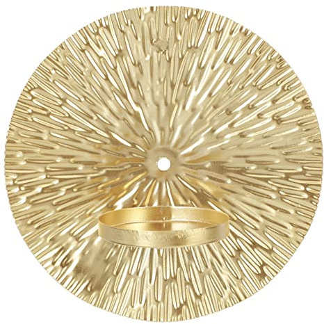 Sosoport Metal Hanging Candlestick Wall Decor Modern Wall-mounted Candle Stand Gold Round Plate Small Size Tea Light Holder for Home Decoration