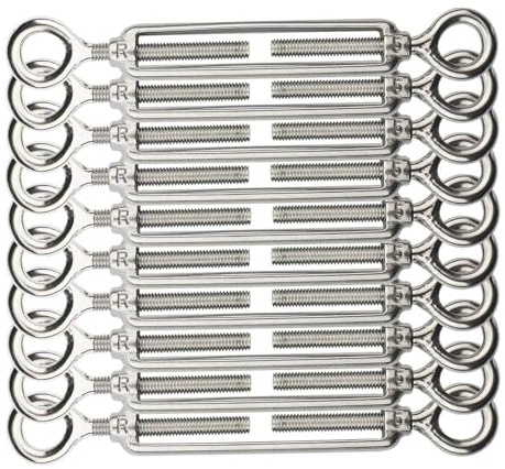 Anhoer 10 Stück M5 Spannschloss 304 Edelstahl Drahtspanner Seilspanner Verstellbare Haken und Öse Spannschlossspanner Drahtseil Spanner für Rankhilfe Gartendraht Seilsystem (OO-Typ, Silber, M5)