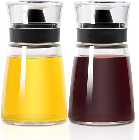 CHENKEE Läckagesäker oljeflaska, 2 stycken vinäger oljeflaskor, 160 ml vinäger och oljeflaskor, set, för att fylla camping, oljedispenser, glas, olivolja, oljedispenser, för kök, camping, picknick