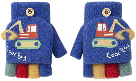 Niedliche Kinderhandschuhe Bagger Motiv Fingerhandschuhe Mit Knopf Klappe Cartoon Fäustlinge Fingerlose Handschuhe Winterhandschuhe Halbfingerhandschuhe Gloves Für Jungen Mädchen Schulkind (3-5Jahre)