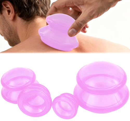 Silikon Schröpfgläser Set 4 Stück, Anti Cellulite Cup, Vakuum Schröpfköpfe für Ganzkörpermassage und Stressabbau Ganzen Körper Health Care