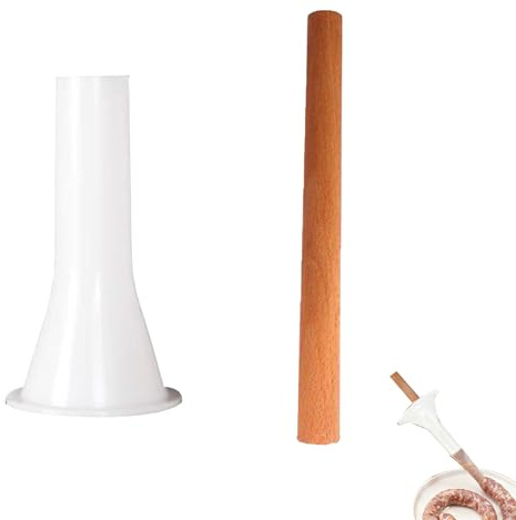 SEABABOO Wurstfülltrichter Kunststoff, Ø 36MM Kunststoff Rohre Wurstfüller mit ein Holzstab, WurstfüLlmaschine Befestigung für Wurst, Salami, Fleischwurstmasse, Hackfleisch, 2 Stück