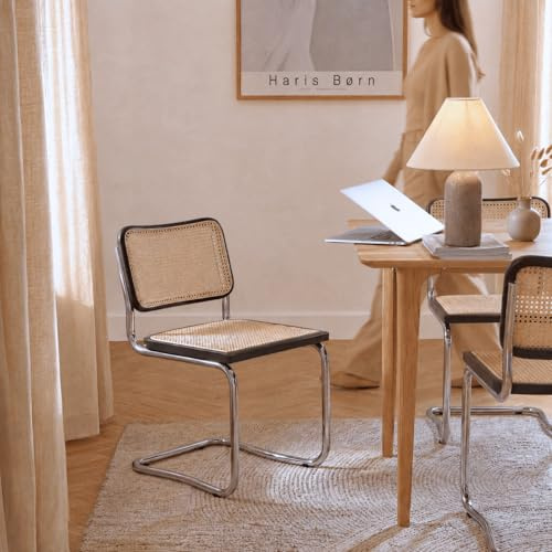 Haris Børn® Design Freischwinger Wiener Geflecht (4er Set) Schwarz – Handgefertigt in Italien - Hochwertige Rattan Stühle - Freischwinger Stühle in Rattan Stuhl Optik - 30 Tage risikofrei testen