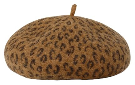 AMateschitz Baskenmütze Damen Mit Leopardenmuster Retro Wintermütze Leoparden Baskenmütze Wolle Barett Klassische Französischen Barett Modischem Klassishe Künstlermütze für Einkaufen