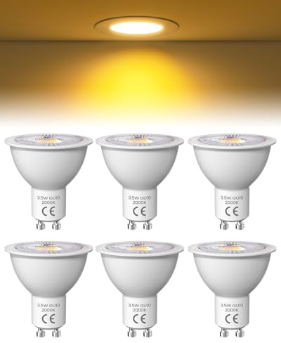 Lamptobe Bombilla LED GU10, Amarilla Cálida 2000K, 3,5W Equivalente a 50W, Ángulo de haz 36°, No Regulable, AC 220V, Bombillas GU10 LED para Iluminación de Carril y Casas Empotradas, 6 piezas