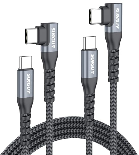 SUNGUY Right Angle USB C to USB C Cable 5FT 2Pack 60W Fast Charging USBC Cable Braided Type C Data, 90 Degree C Port Charger Cord Android Auto Carplay Compatible for iPhone 17/16/15, MacBook, Samsung