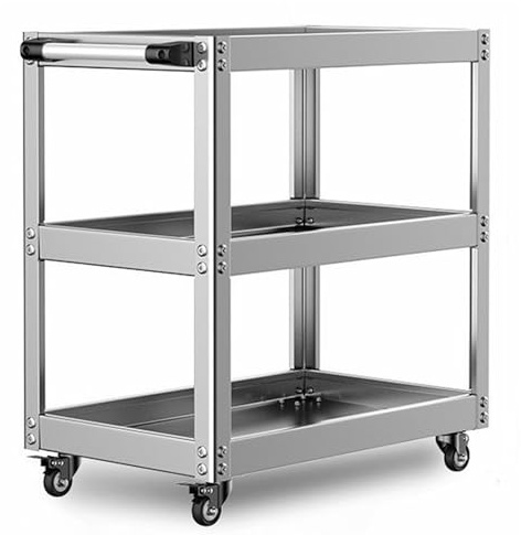 Carro de acero inoxidable - Carro de herramientas mecánicas resistente con ruedas para garaje, taller, almacenamiento, utilidad, banco de trabajo móvil