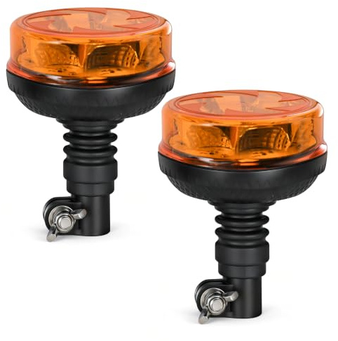 Yuanjoy 2 pièces de feu tournant à LED, feu d’avertissement orange, avec boutons 6 modes clignotants et 4 modes rotatifs, 2 modes croisière, 12V-24V DC IP67 pour voiture, tracteur, chariot élévateur