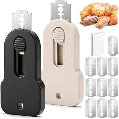 IIRC Bäckermesser Teigmesser 2er Set, Magnetischer Baguettemesser DIY Brotteig Muster, Brot Backen Zubehör, (10 Rasierklingen)