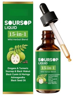 Gocce liquide Soursop 15 in 1, olio di semi neri, migliora la salute dell'intestino e del cuore, senza zucchero/glutine, aroma naturale