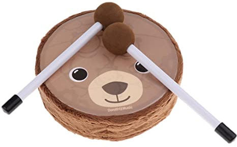 ZYIHNIRB Handtrommel Kinder Spielzeug Holztrommel Musikalisches Percussion Instrument mit Filz Und Bärenmuster zur Unterstützung der Motorischen Entwicklung