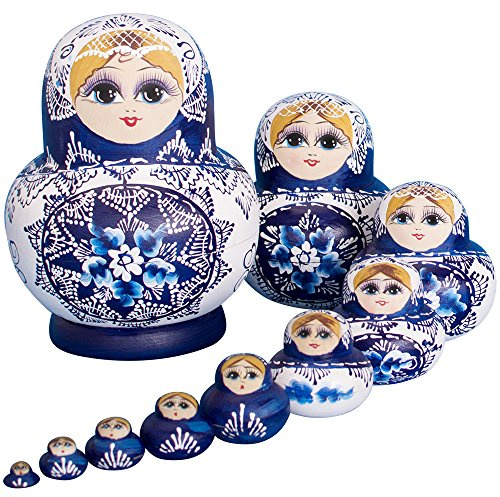 YAKELUS, Marque de poupées gigognes, 10 pièces, Série de Poupées Russes Matriochkas Poupee Russes 10 Pieces en Bois Peints? Fabrication Manuelle, Cadeaux, Jouets