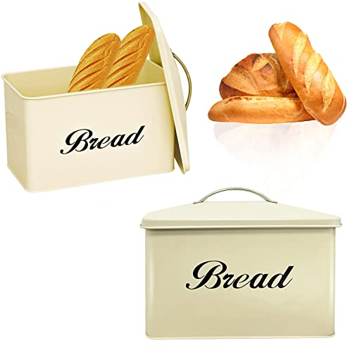 Denny International Vintage Retro Style Large Stainless Steel Bread Bin for Kitchen Storage Gift (Cream)