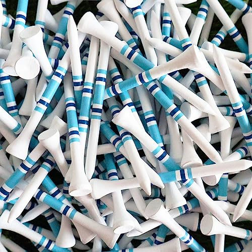 FINGER TEN Golf Tee Holz 2 3/4 3 1/4 Zoll Bulk 50 120 Count Golf Tees Holz 70 83 mm Farbe Blau Rot Weiß für Männer Frauen Kinder (Weiß&Blau, 2 3/4 Zoll(120 Pack))