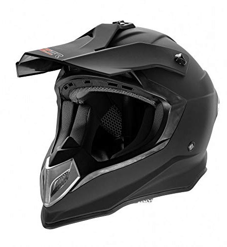 CRUIZER - Casco cross omologato di colore nero opaco con visiera parasole e prese d'aria posteriori e frontali, interno rimovibile e lavabile (S)