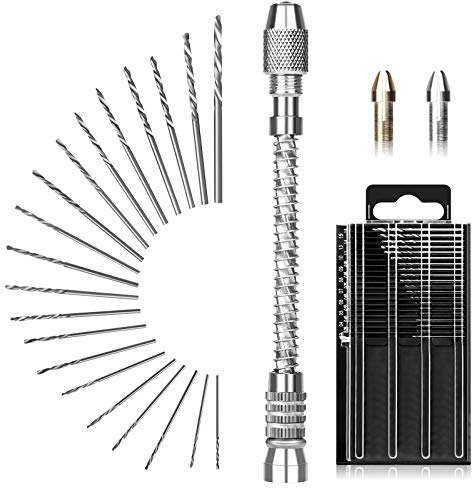 Linkstyle 21 Pezzi Kit Morsa a Perno di Precisione, 0,3-1,6mm Micro Punte Elicoidale Twist Drills per Utensili Foratura Modellismo