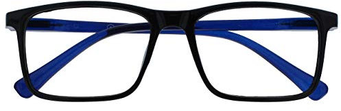 OPULIZE Ink Lunettes de Lecture Monture Grandes Rectangulaires Charnières à Ressort Anti-Rayures Noir et Branches Bleu Transparent Hommes Femmes R4-1 +2.50