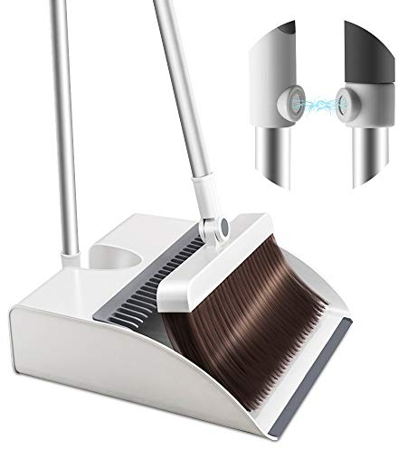 Manfore Kehrschaufel und Besen Set, Aufrecht Kehrset Set, Weichen, Langem Stiel, Magnete und Kehrblechzähne, Selbstschließender Schaufel & 360° Verstellbarer Besenkopf, für Küche Büro Schlanke Ecke