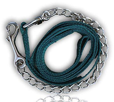 Bosco Hundeleine mit Metallkette | für Hundetraining | Nylon Handgriff | bissfest| geeignet für große, mittlere & kleine Hunde | Länge 2,10 m (Dunkelgrün)