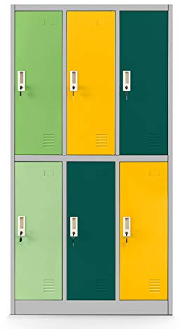 Jan Nowak Armoire Vestiaire 3B2AS Casier Metallique 6 Compartiments Revêtement en Poudre 150 cm x 90 cm x 45 cm (Multicolore)