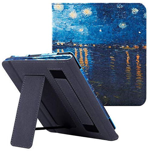 DLRSET EBook Reader Covers, Case For Kobo Libra H2O 7 Inch EReader Case -Premium PU Leather Stand Cover With Portable Hand Strap With Auto Sleep Wake,make reading easier (Color : Rhone)