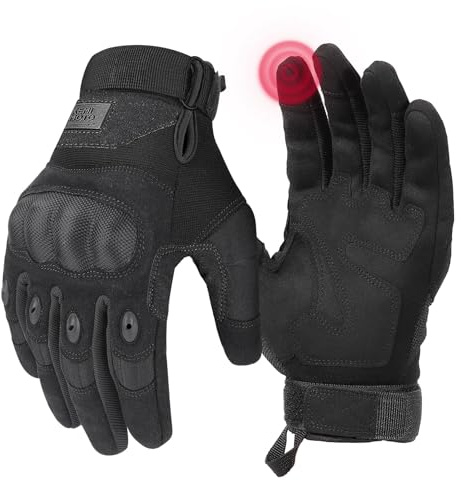 KEMIMOTO Tactical Gloves for Men, Touchscreen Motorcycle Gloves with Hard Shell & Palm Padding for Sports Motorcycle Cycling Tactical Airsoft Paintball Hunting Hiking Camping Climbing (Black,Large)