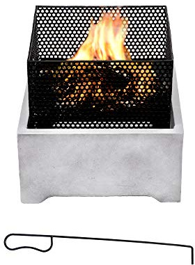 Teamson Home Jardín, Brasero de Leña, Hoguera para Leña Al Aire Libre, Meubles De Exterior, Chimenea de Metal, Calentador De Hoguera, Quemador de Leña con Atizador, Gris/Negro