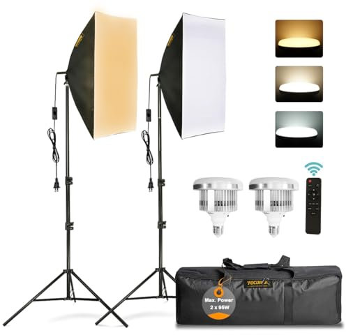 Softbox Kit Eclairage Studio Photo, 95W 2 Soft Box 50x70cm Lumière Continue 2700-6500K pour Photo de Mode, Portrait, Produits Commerciaux, Packshot et Vidéo