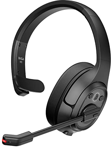 EKSA H1 Bluetooth Headset with Microphone, ENC Noise Cancelling Wireless Call Center Headphones, 30 Meters Connection On Ear Headset for PC/Telephone/Trucker/Office/Home