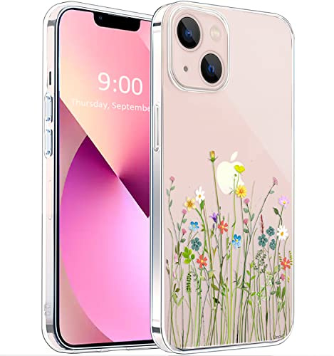 Unov Hülle für iPhone 14/13 Kristallklare Handyhülle, Stoßfest Schlanke Dünn Griff, Klar mit Geprägtem Muster, UV-Schutz, Kompatibel mit kabellosem Laden, Weiche TPU, Blumen Blumenstrauß