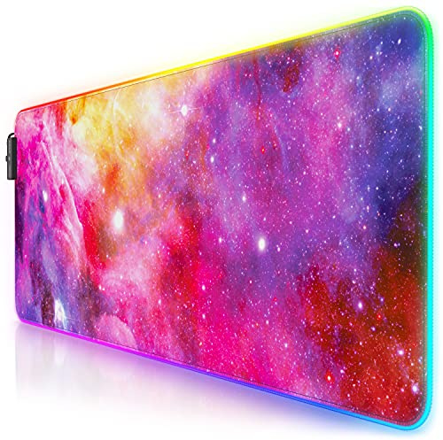 CSL - RGB Gaming Mauspad - LED Schreibtischunterlage - 800x300 mm - XXL Mousepad - Multi Color - 11 Beleuchtungs-Modi - 7 LED Farben Plus 4 Effektmodi - abwaschbar - Galaxy