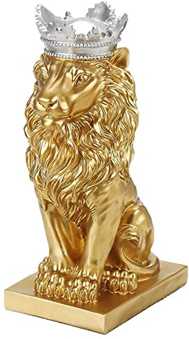 Vinbcorw Statue Skulptur Figur Vintage Harz Kreative goldene Krone Löwen-Statue Harz Tier Figur Dekoration Desktop-Handwerk Skulptur 5.5 * 7.5 * 13.8,Q3