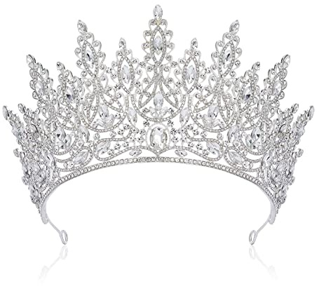 SWEETV Tiara Crown for Women, Wedding Tiara for Bride, Crystal Princess Headpiece, Girls Quinceanera Prom Pageant Crown Diadem, Silver