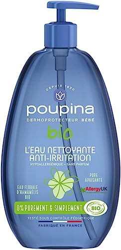 POUPINA - Bio-Reinigungswasser gegen Irritationen für Babys, 99% natürlich, Parfümfrei, Hypoallergen - Hamamelis und Aloe Vera - Vegan, Made in France, 485 mL